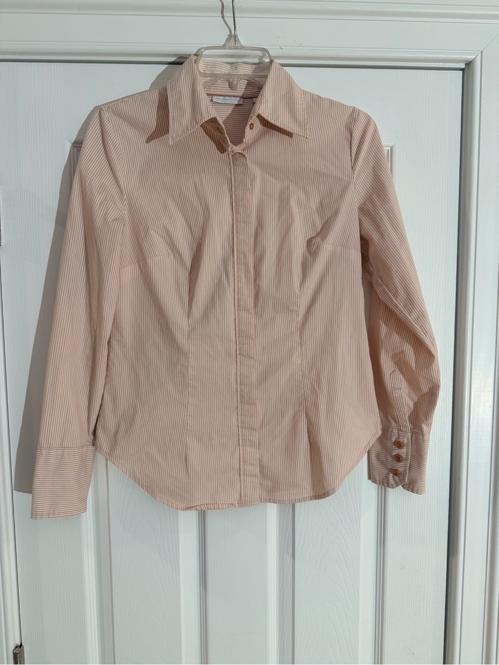 Ladies Size Small "New York & Company" Pink Striped Button-Down Shirt GUC